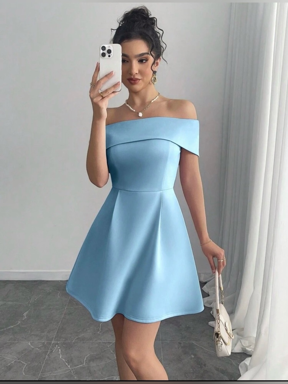 SHEIN Light Blue Off -Shoulder Fit & Flare Dress size L NEW